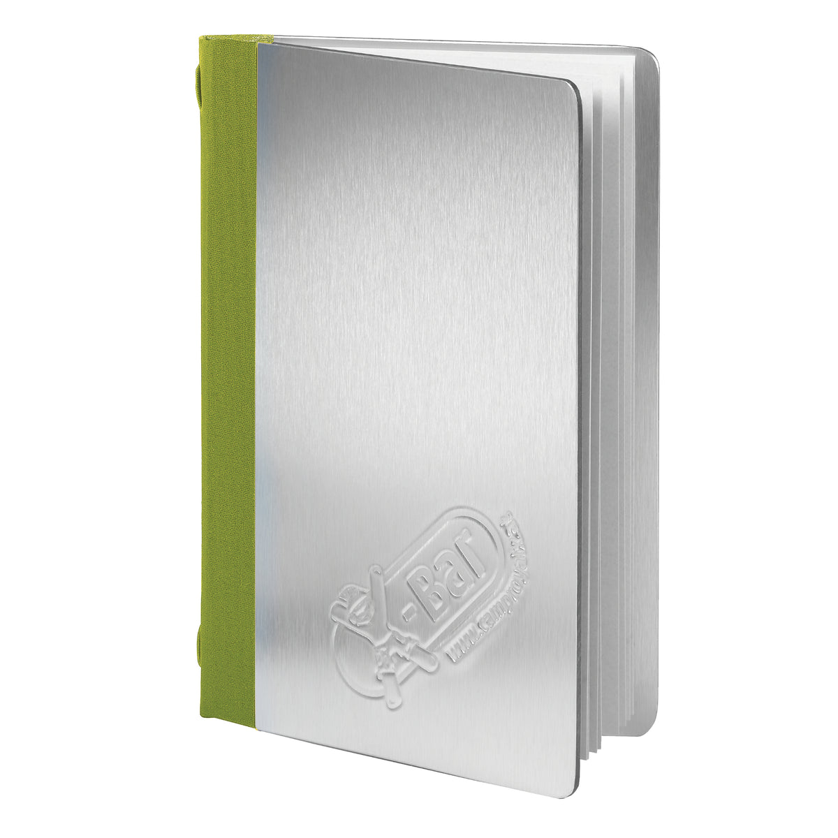 Barkarte aus Aluminium im Format A5 mit Blindprägung und Buchleinen Rücken. 
Von Reischl Speisekarten, Manufaktur und Hersteller für Gastronomie seit 1891.