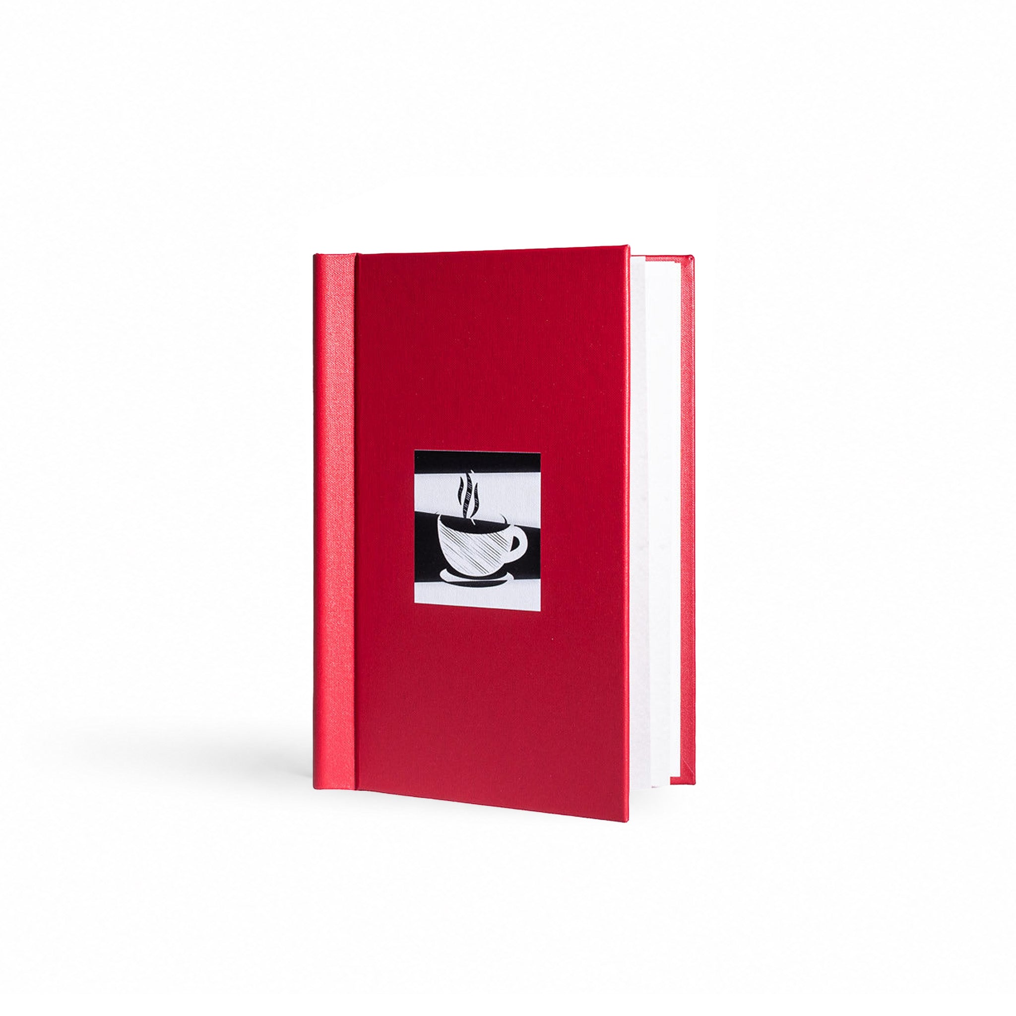 Getränkekarte aus Buchleinen in der Farbe rot im Format A4 kurz mit schwarz-weißem UV-Druck auf der Vorderseite