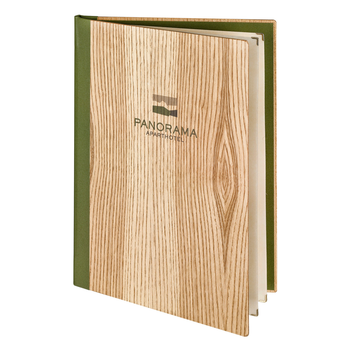 Speisekarte aus Holz A4 mittel mit  UV Druck. Von Reischl Speisekarten, Manufaktur und Hersteller für Gastronomie seit 1891.