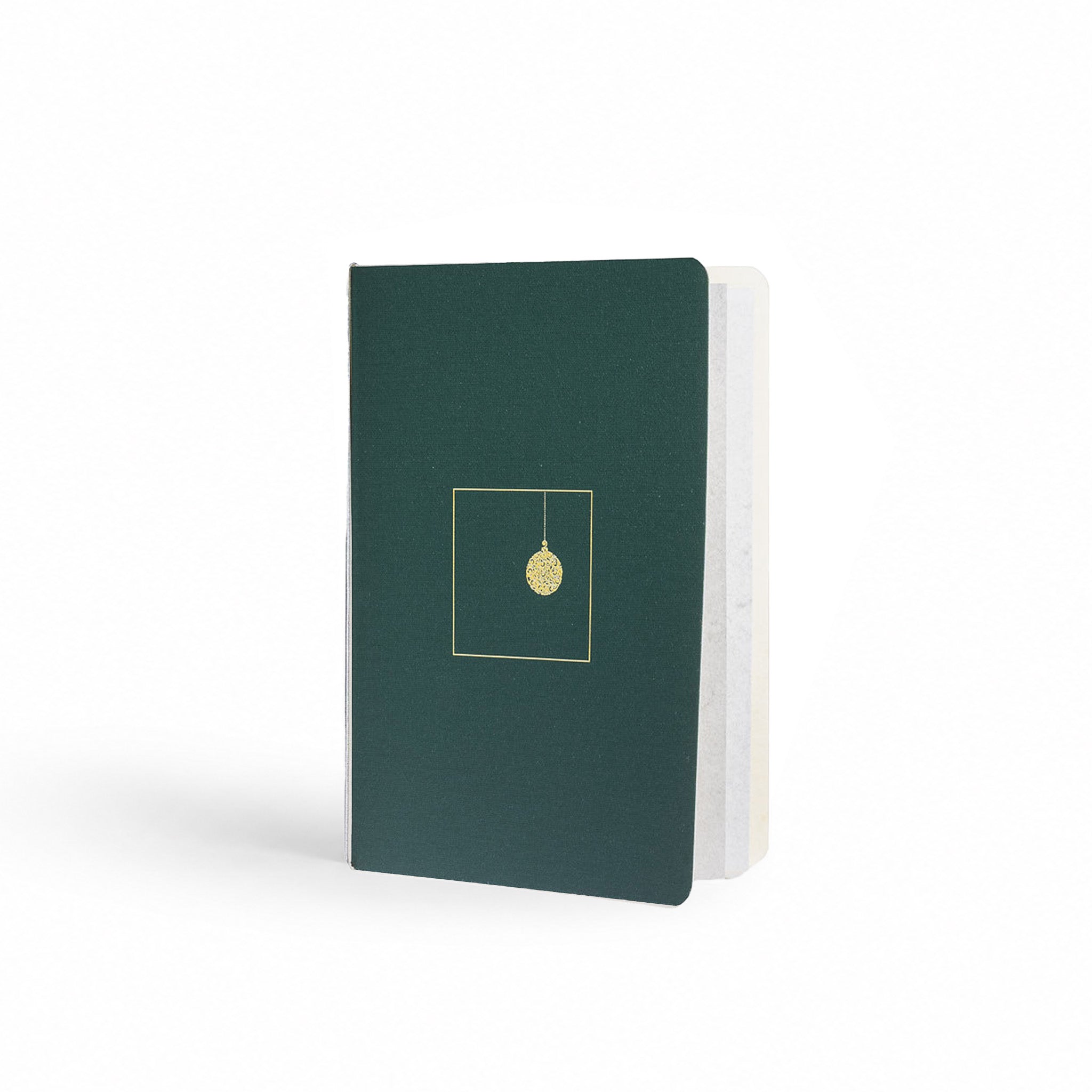 Speisekarte aus Buchleinen in der Farbe dunkelgrün im Format A5 mit goldenem UV-Druck auf der Vorderseite