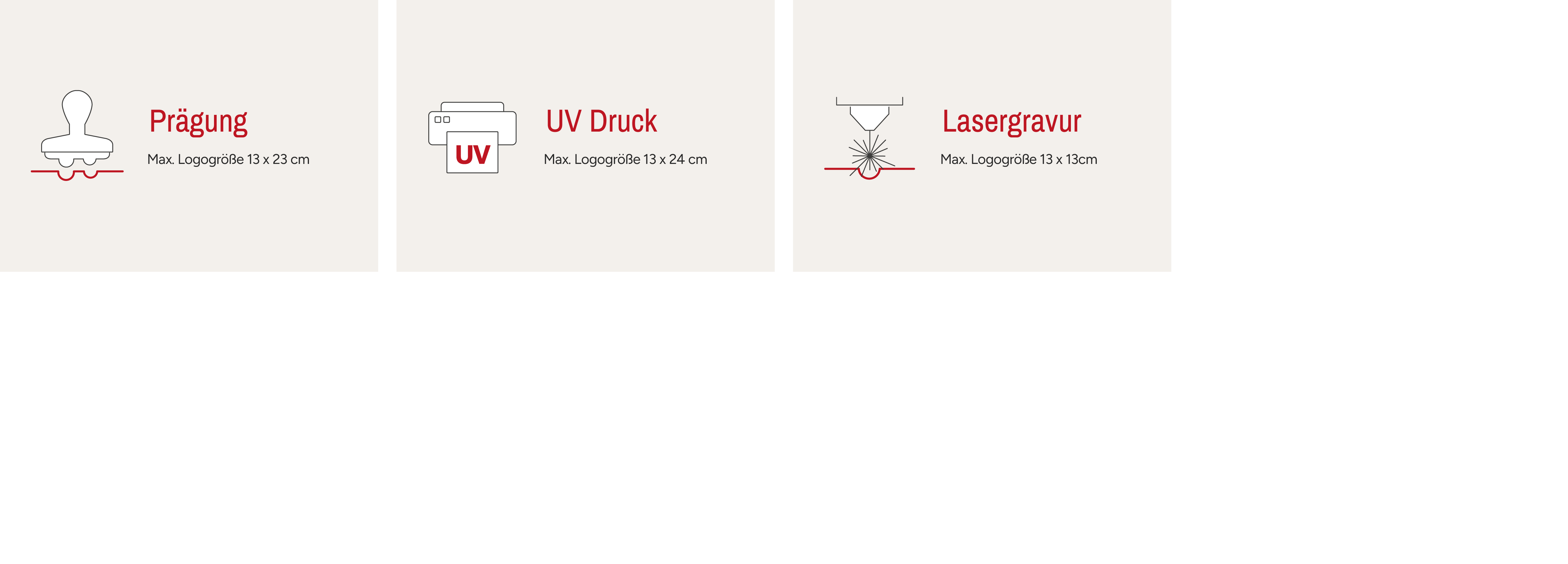 Übersicht der verfügbaren Veredelungen für Speisekarten aus Holz