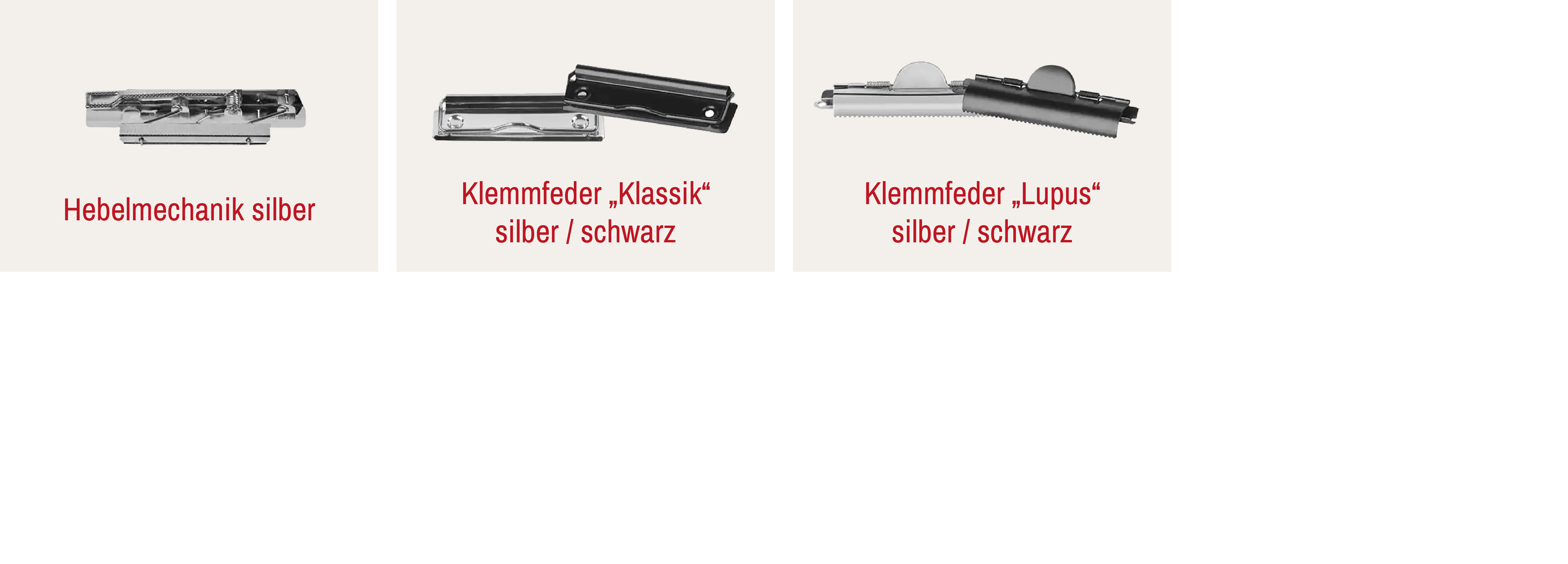 Übersicht der verfügbaren Klemmmechaniken für Menüboards